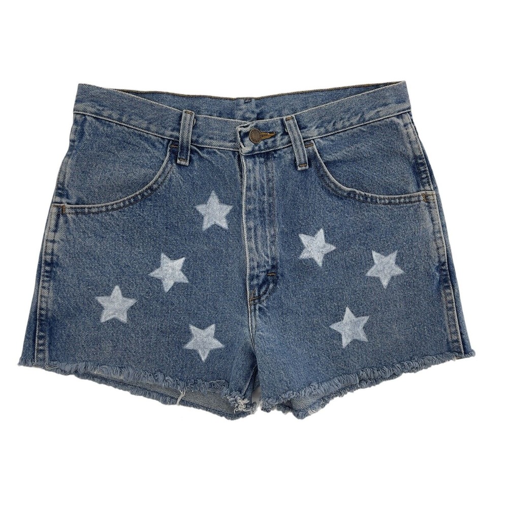 Vintage Rustler Star Print High Waist Custom Denim Blue Jean Shorts Womens 27